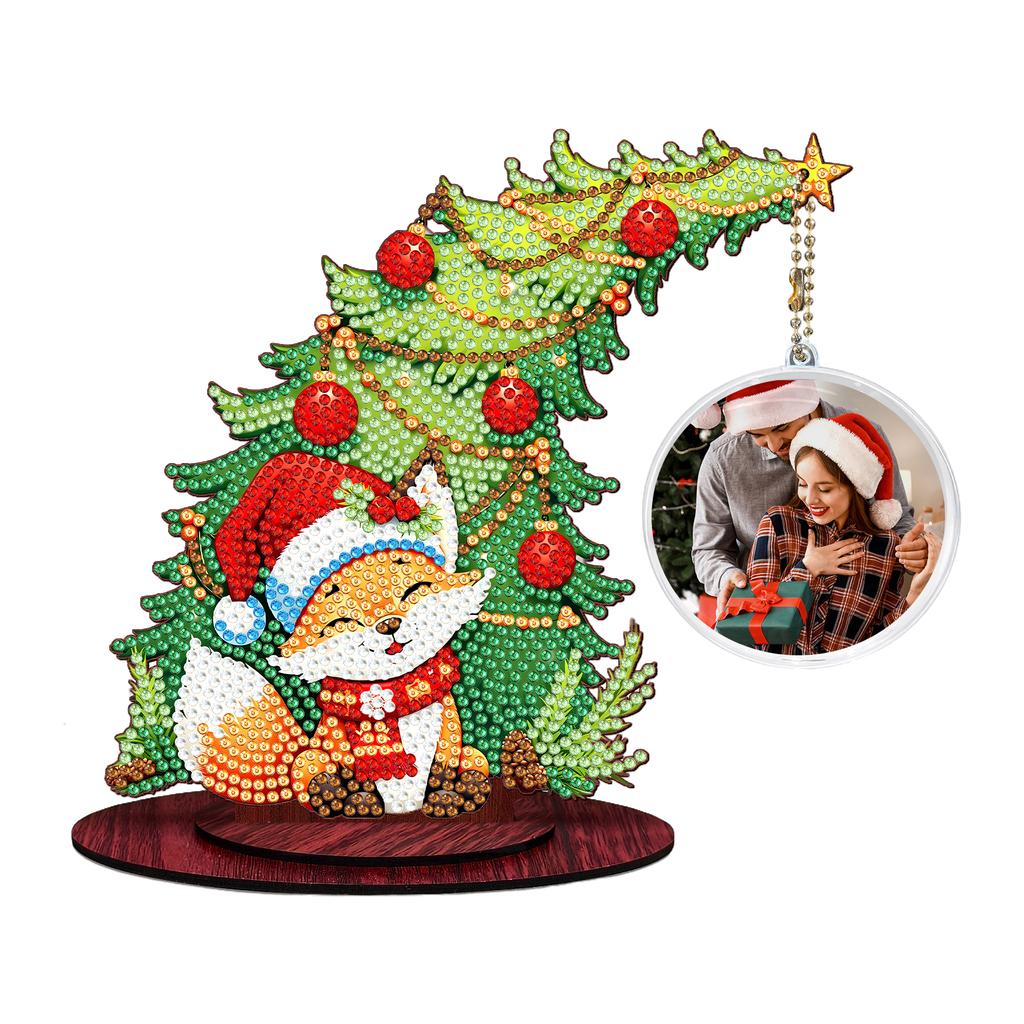 Photo Christmas Tree Table Top Diamond Painting Ornament Kits Wooden 5D DIY Diamond Art Tabletop Decorations Gift for Friends