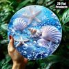 Vintage Ocean Themed Round Metal Wall Decor Starfish Shells Beach Sign Home Office Art