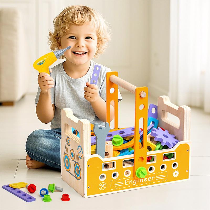Wooden Children's Early Education Enlightenment Combination Disassembly and Assembly Building Block Multi-functional Tool Cart Screw Educational Toy