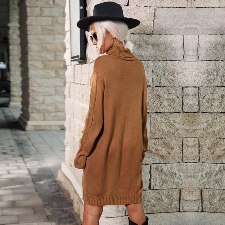 Robe pull tricotée d'hiver chic pour femmes Épaisse A-line Long pull Col haut Manches longues Automne Chaud