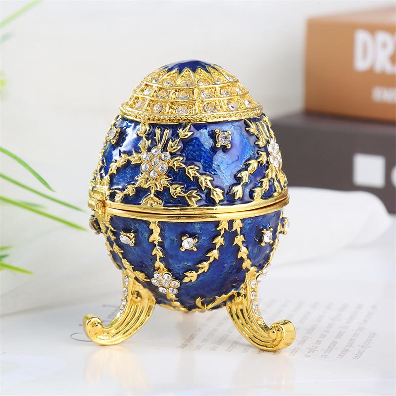 Enamel Metal Diamond-Inlaid Egg Jewelry Box, Easter Egg Trinket Box