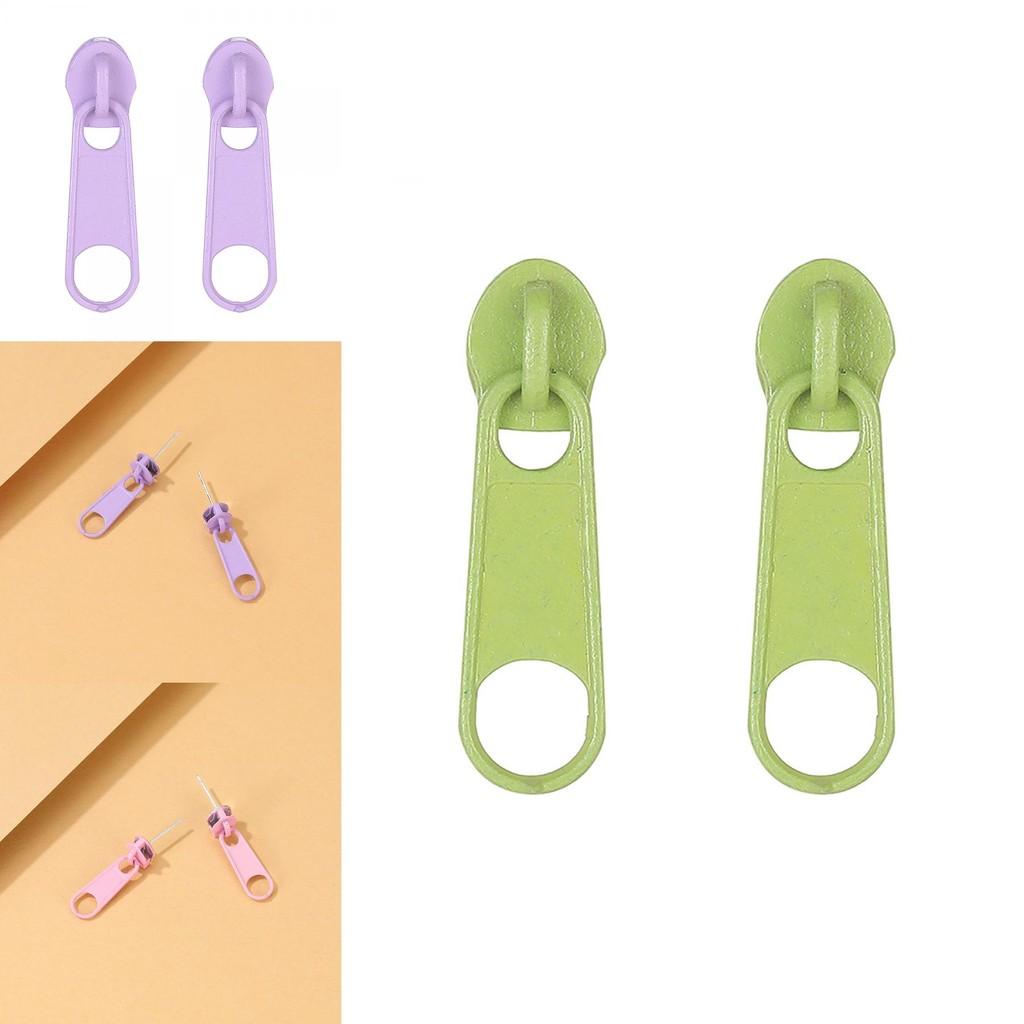 Stylish Multicolor Zipper Earrings Unique Geometric Alloy Design For Women