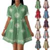 Casual Loose Fit Shirt Dress with Button Front and Stand Collar Short Sleeve Printed Summer Dress for Women