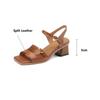 Fashion 2025 New Summer Sandals Women Square Toe Shoes Chunky Heel Open Toe Retro Sandals for Women Handmade Split Leather Women Sandals