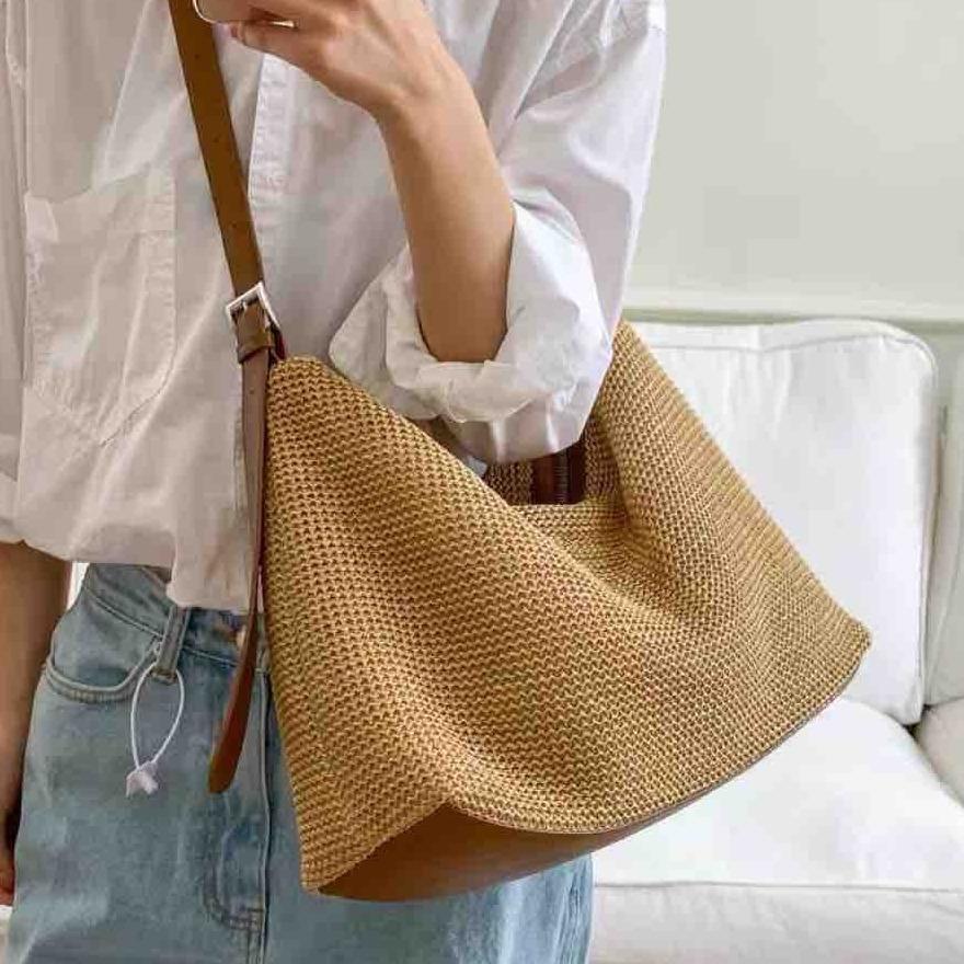 

Популярная новая пляжная дорожная соломенная сумка большой вместимости модная отпускная нишевая для поездок на работу подмышечная светло-коричневого