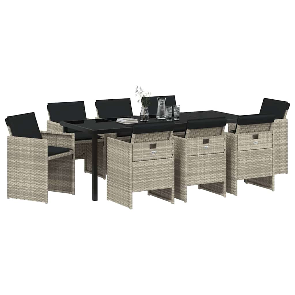 Garden Dining Set 9 pcs Light Grey Poly Rattan