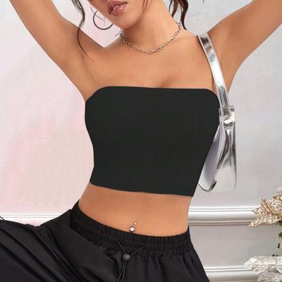 Women Ribbed Vest High Elasticity Anti-slip Bandeau Strapless Sleeveless Backless Tank Top Sweat Absorption Quick-drying Cropped Top