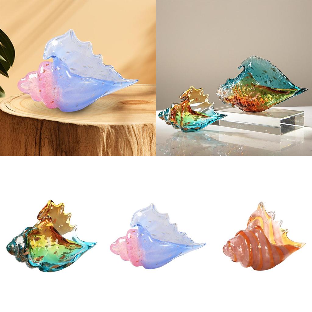 Glass Conch Figurine Statuette Sculpture for Birthday Gift Home Room Indoor