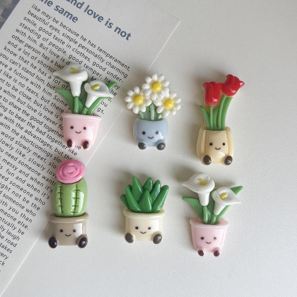 1/6pcs Cute Potted Plant Fridge Magnets, Kawaii Flower Cactus Refrigerator Magnets, Decorative Magnetic Stickers for Kitchen