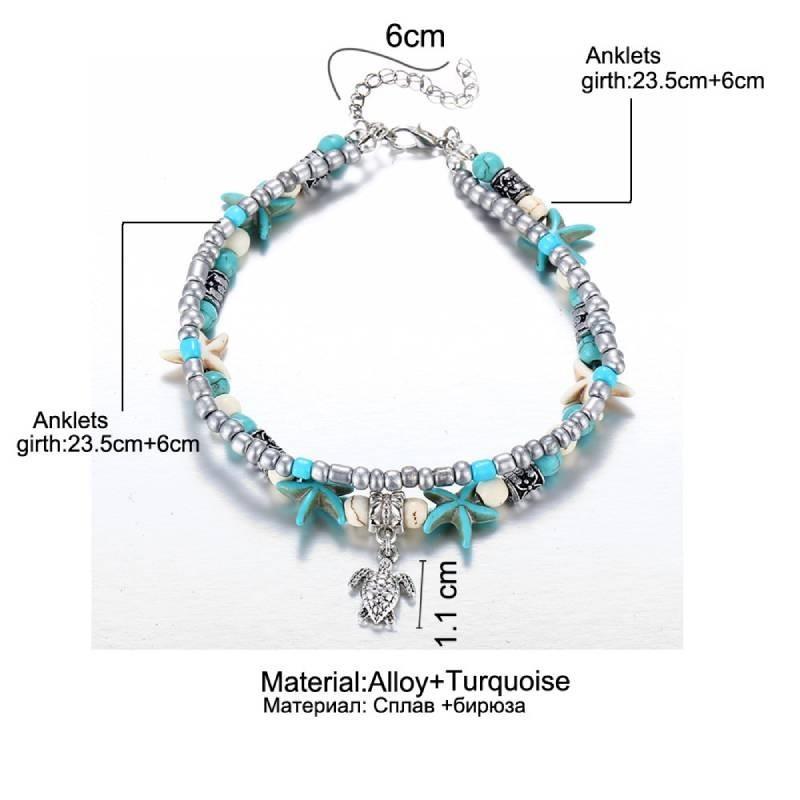 Foot Women Chain Starfish Turtle Sandal Turquoise Bead Ankle Bracelet Boho Beach
