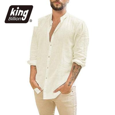 Camicie a maniche lunghe da uomo in lino di cotone vendita calda colletto alla coreana tinta unita estivo stile casual da spiaggia taglie forti