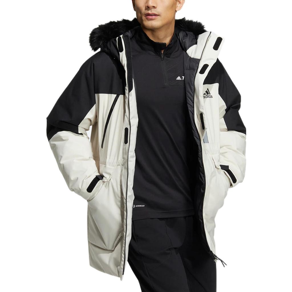 Adidas Fur Hooded Down Jacket With Logo Print Unisex Outerwear HR5231