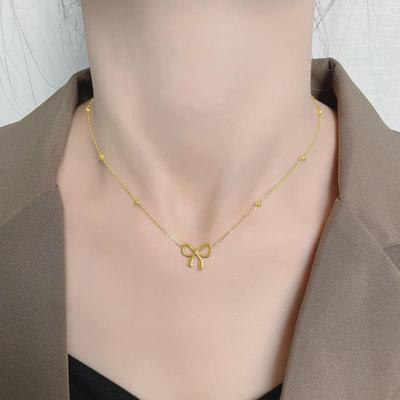 Elegant Titanium Steel Bow Necklace for Women - Trendy, Versatile, Light Luxury Clavicle Chain