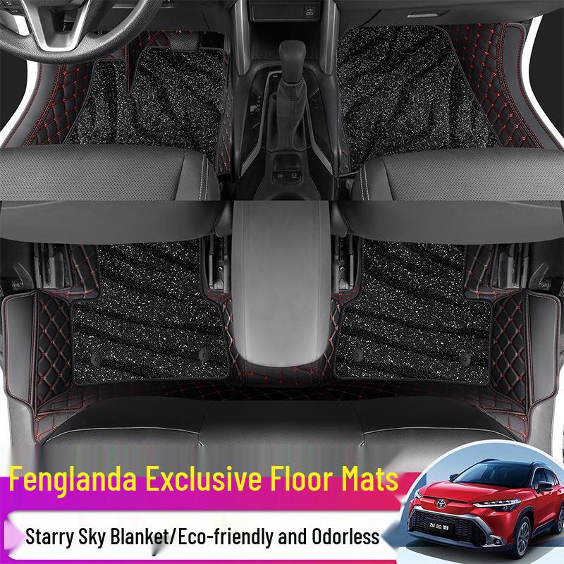 Leather Full-Surround Floor Mats for 2021-2025 Toyota RAV4 Black & Gray [Single Layer Leather]