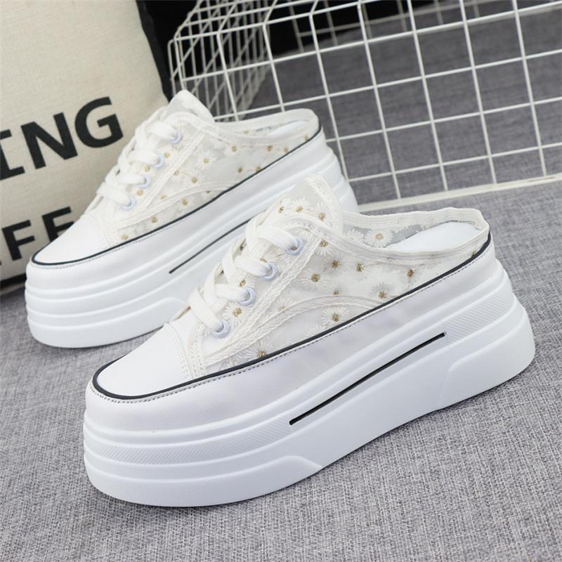 Fashion 8CM Breathable Sneakers Slippers Slides Platform Wedge Ladies Women Sandals Summer Fashion Comfy Sandals Slippers Female Shoes