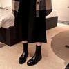 Sheepskin version~ British leather thick-soled Chelsea boots women's thick heel elastic small short boots ankle boots Skinny Martin boots