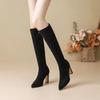 Fashion High Heeled Women Boots Knee High Boots High Quality Fashion Pointed Toe Side Zipper Suede High-heeled Women's Boots Botas Mujer