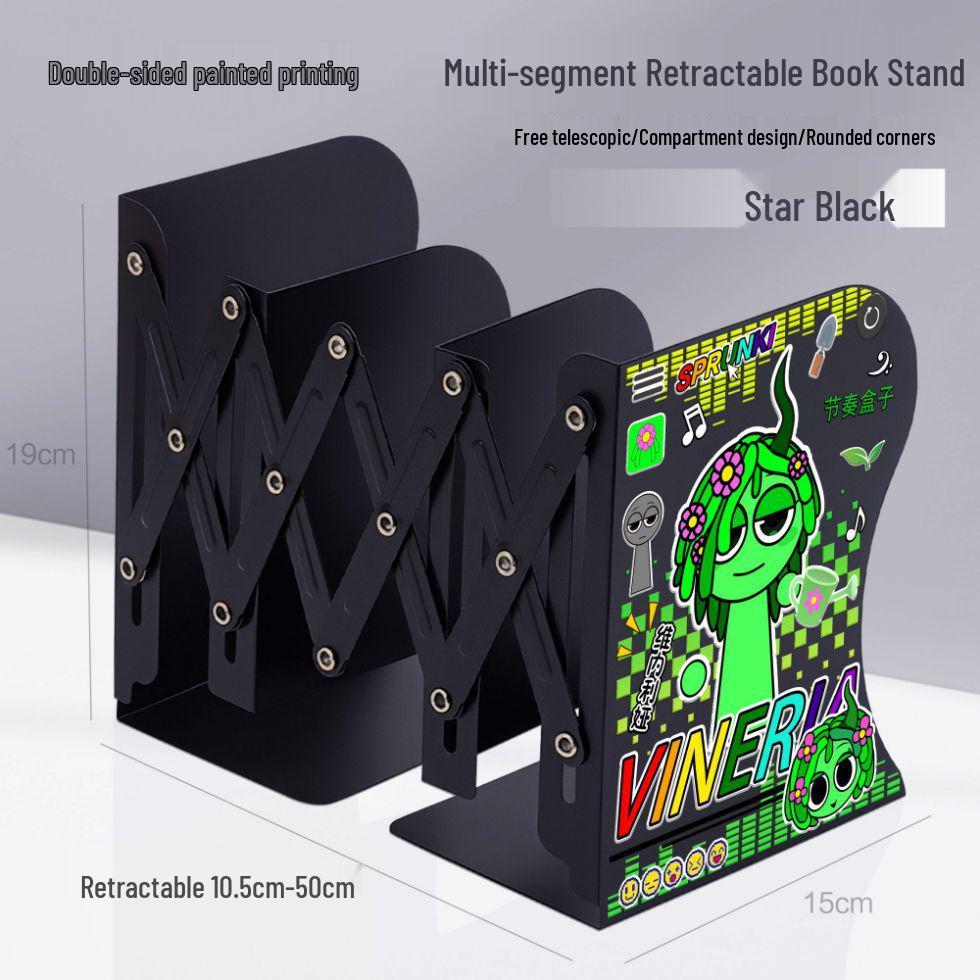 Rhythm Box Cartoon Desktop Organizer & Retractable Bookshelf with Book Clip - Student Gift Thickened Metal Retractable Bookshelf