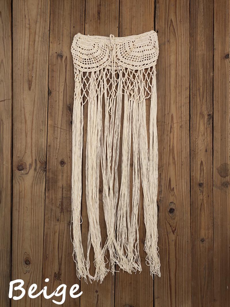 

Вязаное крючком пляжное платье макси ручной работы, накидка для купальника-бикини M бежевый