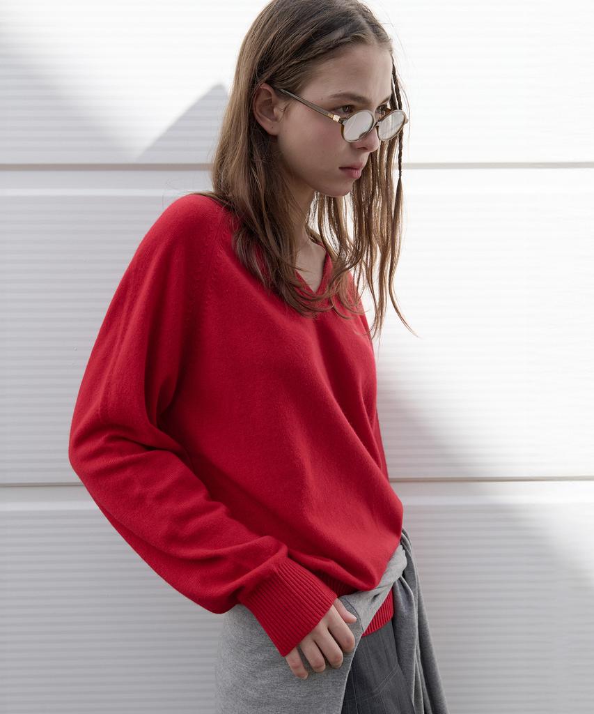 ROLAROLA Wool Blended V Neck Basic Knit Red