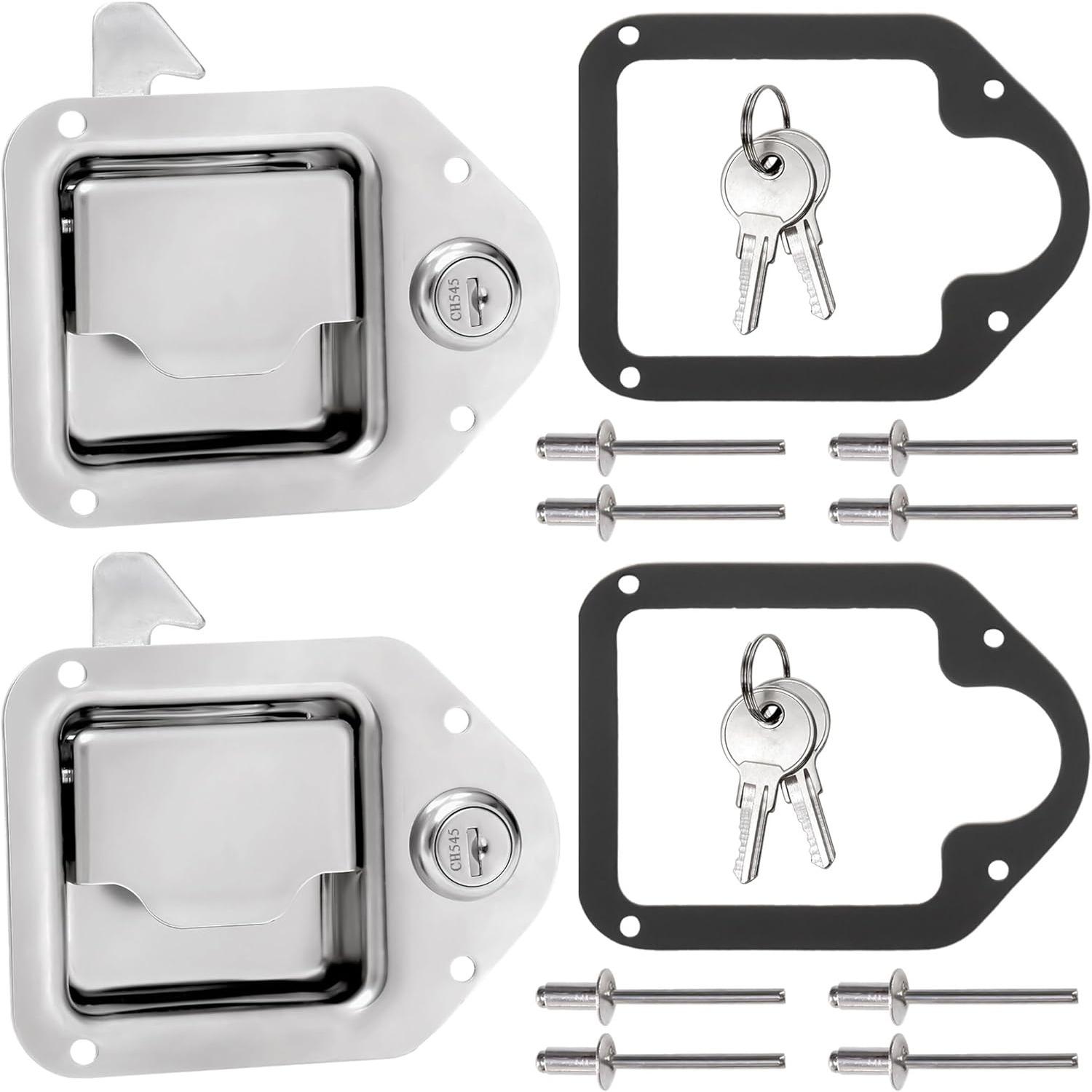 Set of 2 Truck Tool Box Latch, Stainless Steel Trailer Toolbox Latch Replacement, RV Paddle Handle Latch Tool Box Lock with Keys & Rivets for Truck серебряный