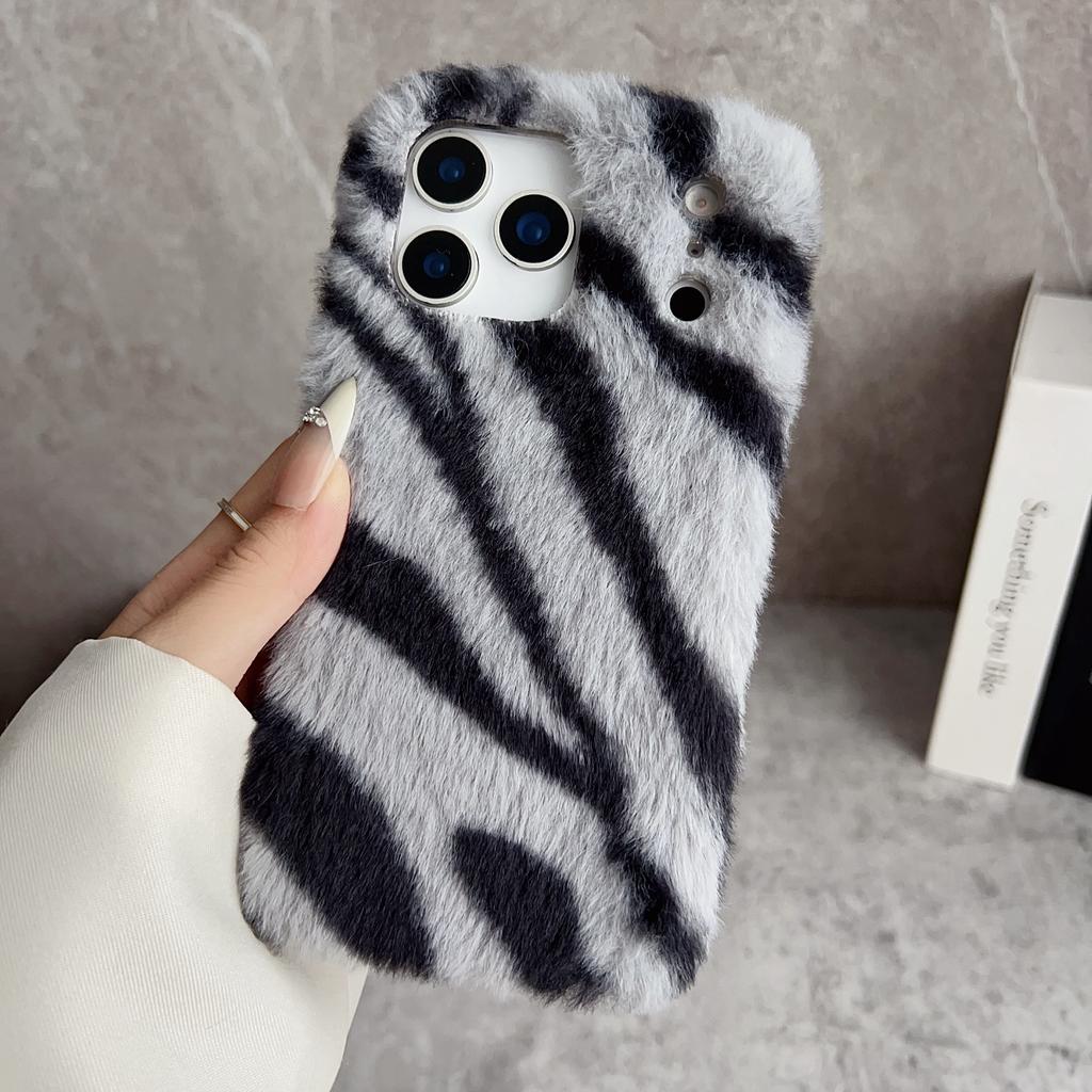 For iPhone 17 Pro Max Case Zebra Pattern Soft Plush TPU Phone Cover