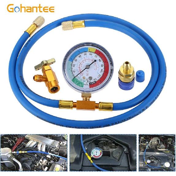 R134A Recharge Hose Kit With Gauge, 51'' AC Refrigerant Recharging Hose Measuring Kit, Self-Sealing R-134A Can Tap Refrigerant Dispenser To R-12/R-22