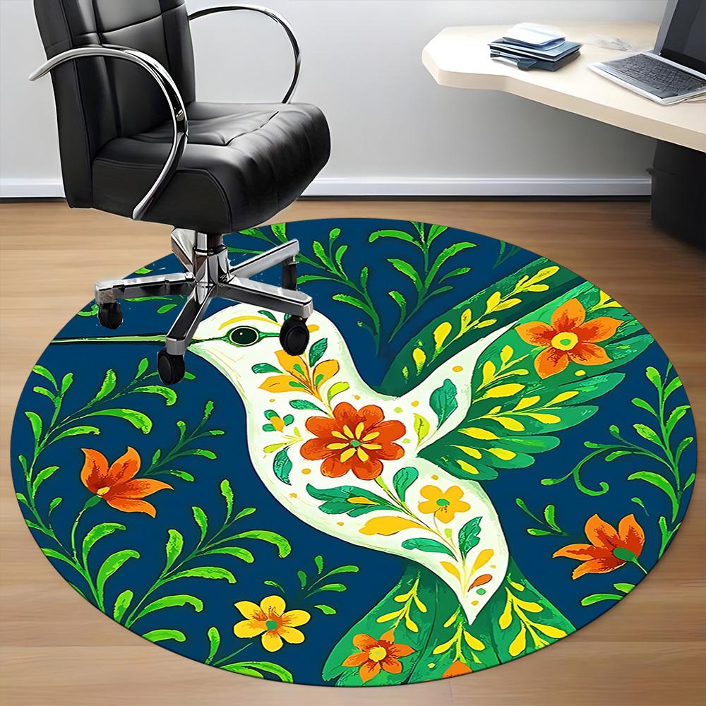 1pc Hummingbird Floral Office Round Area Rug, Under Office Chairs Bedroom Living Room Home Decor, Room Deco