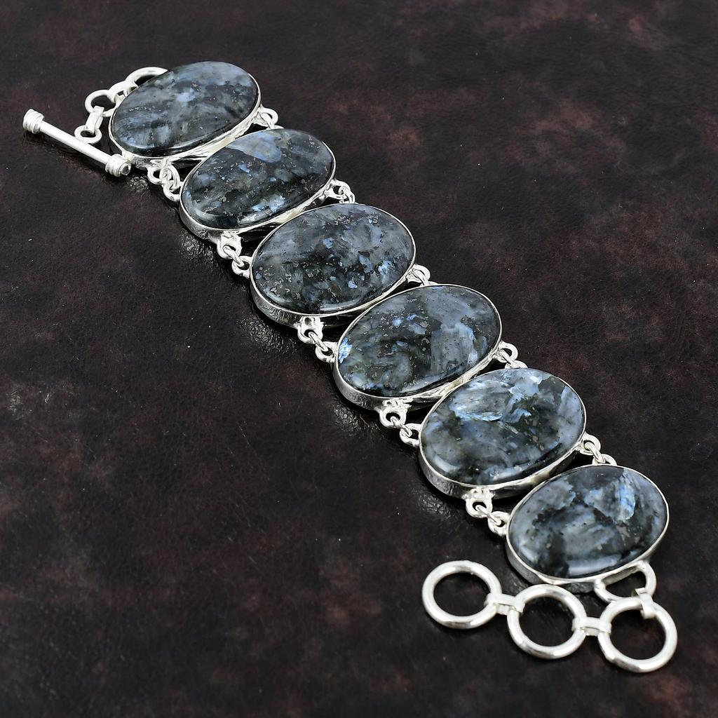 Larvikite Bracelet Unique Design Jewelry 925 Sterling Silver Bracelet Real Gemstone Jewelry Handmade Adjustable Chain Bracelet Gift For Wife
