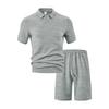 New Summer Men's Casual Loose Lapel Jacquard Short Sleeve Polo Shirt Two-Piece Suit