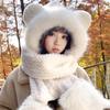 Cute Bear Hat Gloves Three In One Scarf Plush Hat for Women In Winter Riding Easy Outdoor High End Warm Hat