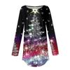 Women's Fashionable Loose-Fit Button-Down Collar Christmas Print Long-Sleeved Top