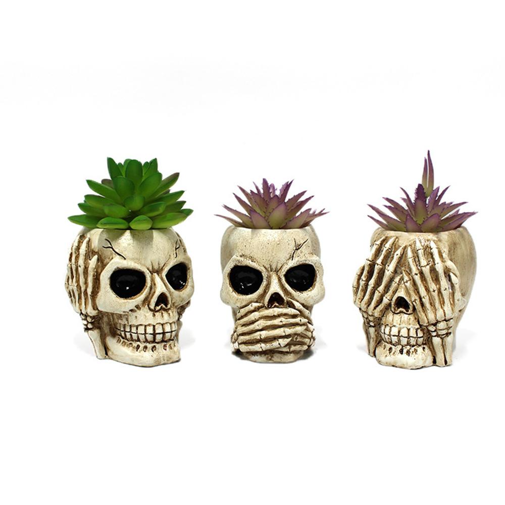 

Skull Planter Decorative Resin Craft Outdoor Creative Balcony Decoration Skeleton Flower Pot for Garden Yard Artistic Home Decor білий