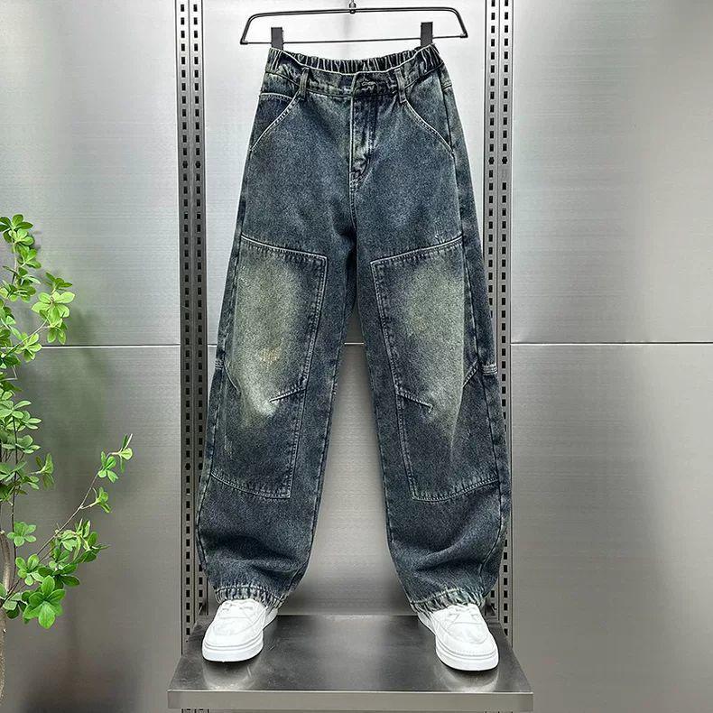 

Patchwork Gradient PUNK Washed Straight-Leg Men s Harem Pants XL синій