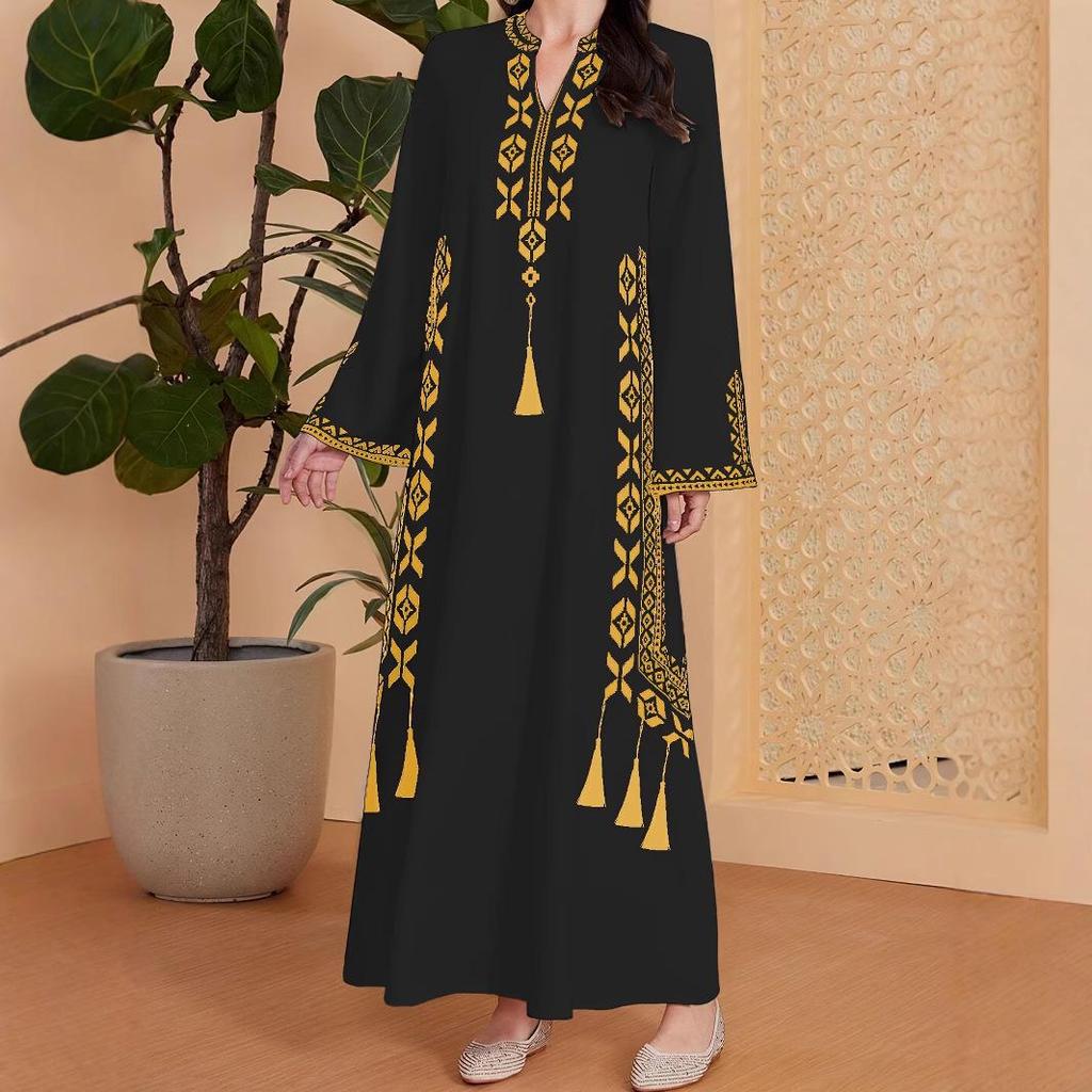 Ethnisches V-Ausschnitt-Kleid im Nahen Osten für muslimische Frauen