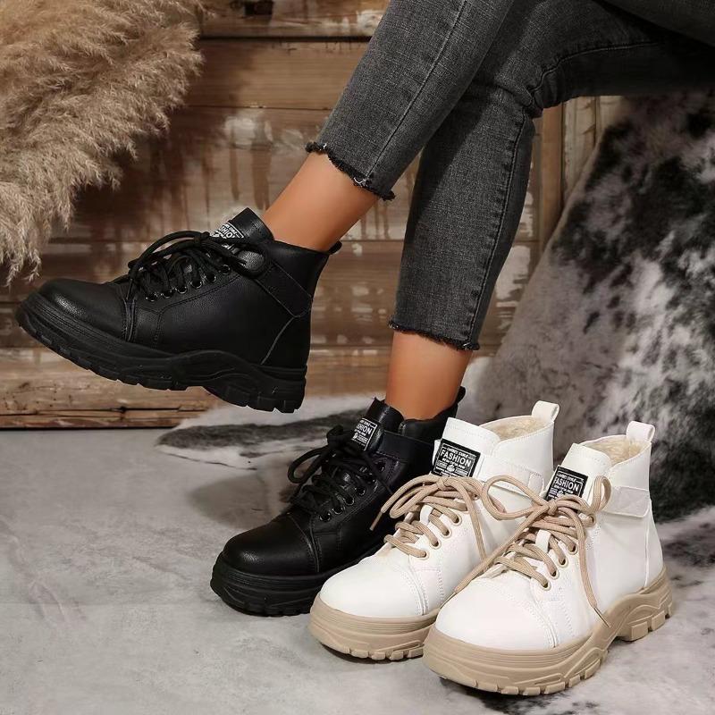 Women's Autumn-Winter Lace-Up Side-Zip Thick-Soled Short Martin Boots, British Fashionable Style, Available In Large Sizes.