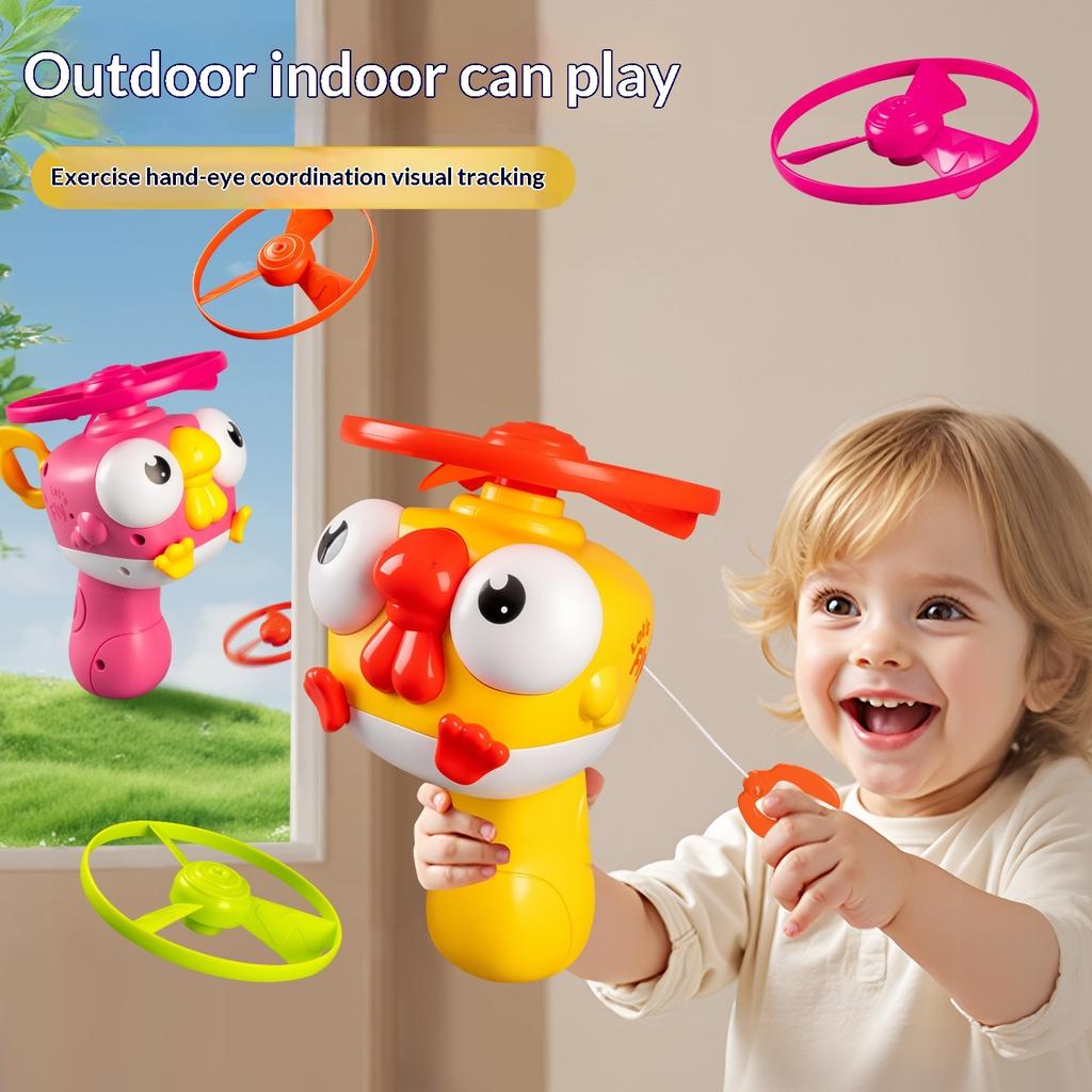 Children'S Outdoor Flying Bamboo Dragonfly Frisbee Gyro Gun Pistol Luminous Ufo Spinning Top Ejection Toy Kids Gyro Launcher