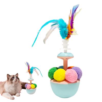 Interactive Tumbler Cat Toy with Feather Plush Balls Tumbler Cat Teaser Toy Self-Play Feather Teasing Wand for Indoor Cats Anxiety Boredom Relief