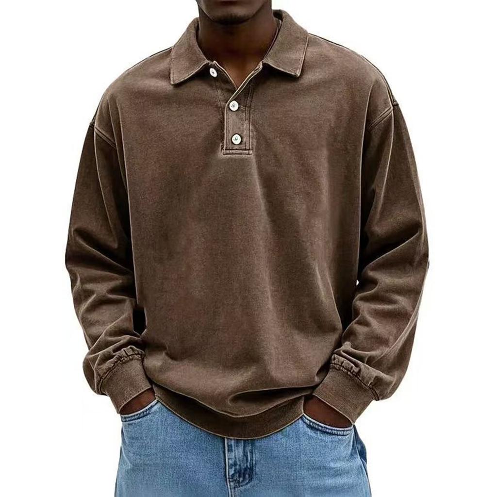 Men's  Business  Leisure  Versatile  Long Sleeves  Flip Collar  Pullover  Shirt
