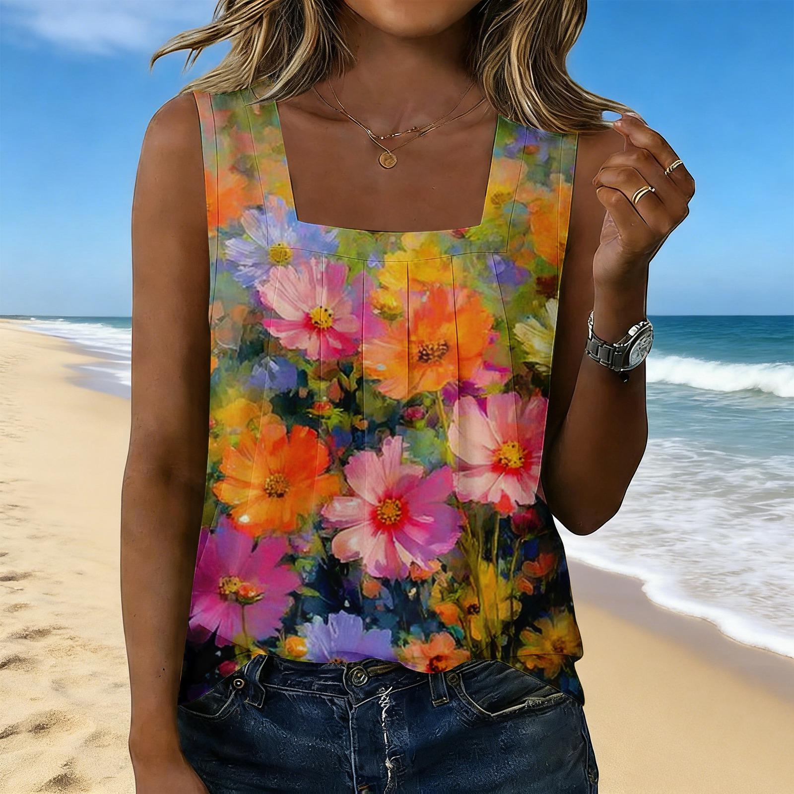 

Women s Fashionable Casual Vintage Print Tank Top XL жовтий