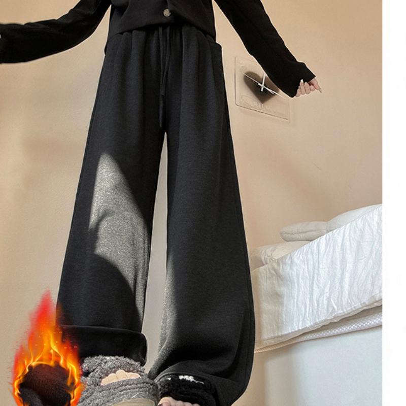 Curved Pocket Glutinous Rice Pants for Women's New Autumn and Winter Slim and Lazy Straight Pants Casual Plus Velvet Wide-leg Pants