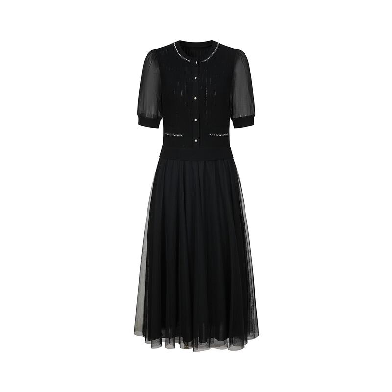 JUZUI Elegant Faux Two-Piece Mesh Knit Dress