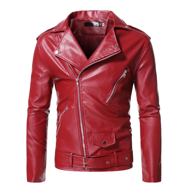 Autumn and winter men's European and American lapel leather jacket business casual zipper decorative locomotive leather jacket PY