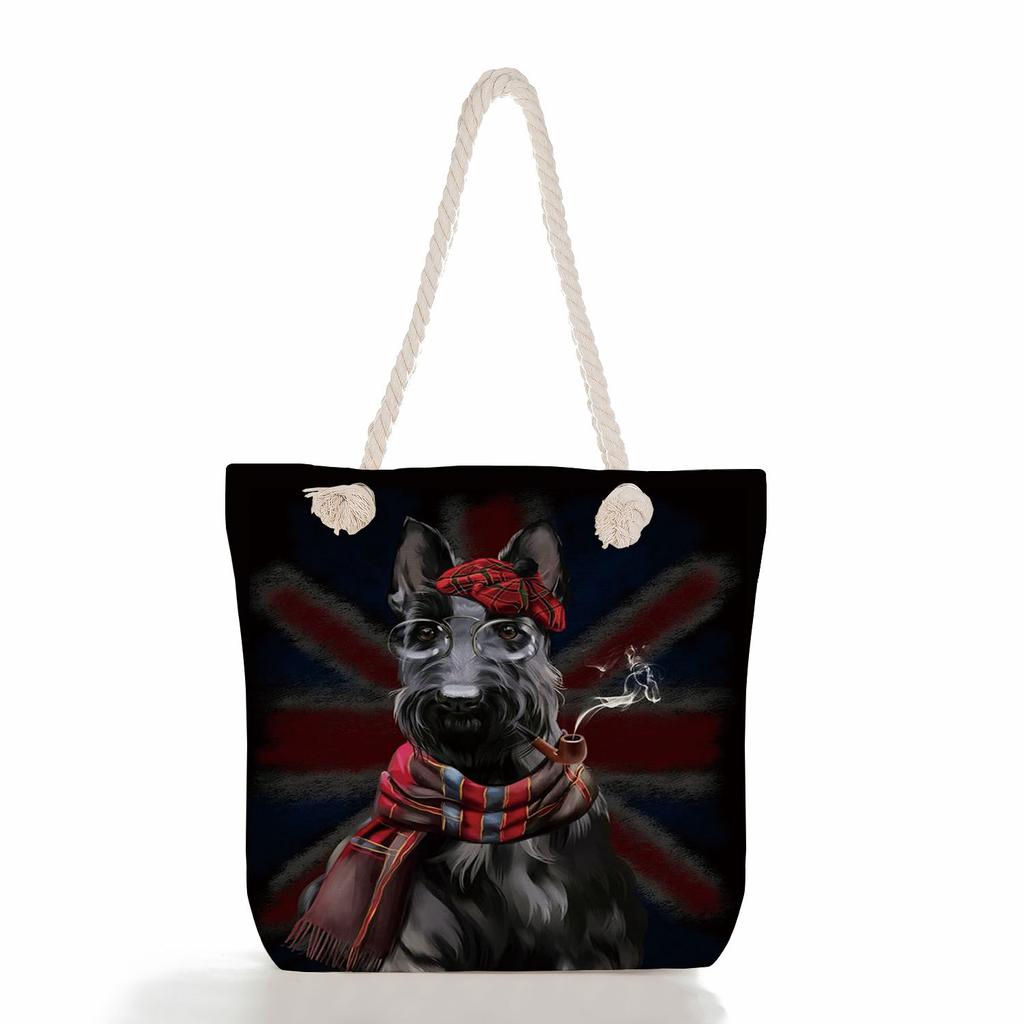 Multifunctional Dog Printed Thick Rope Shoulder Beach Bag Casual Large Capacity Handbag 7598 CLE