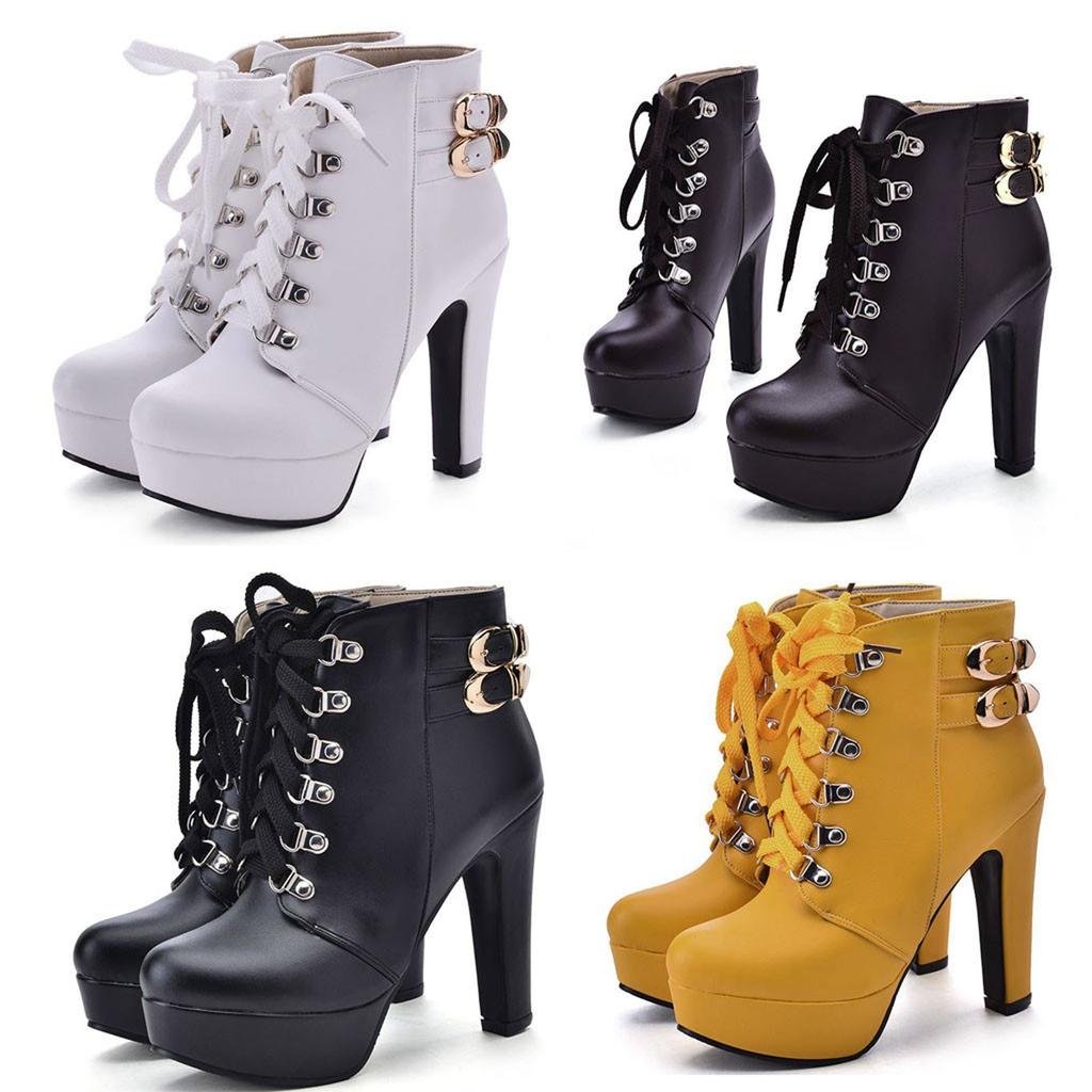 Lace Up High Women's Heel Belt Boots Ankle Fashion Boots Women's Boots Womens Cutout Booties And Boots
