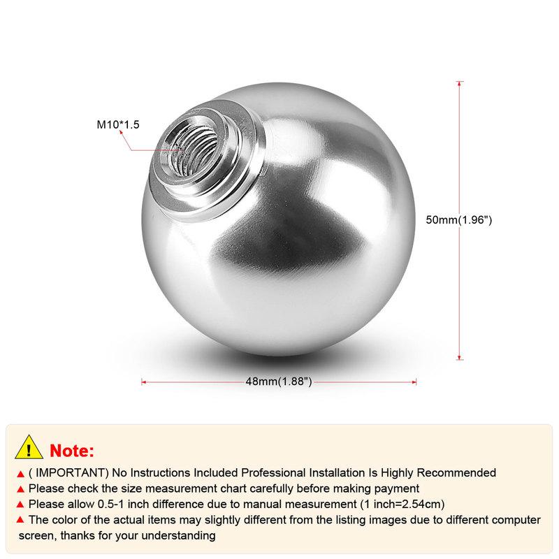 5/6 Speed Car Automatic Manual Gear Shift Knob with M10 Adapter Silvery Round Ball Stick Shift Heads Replacement Shifter