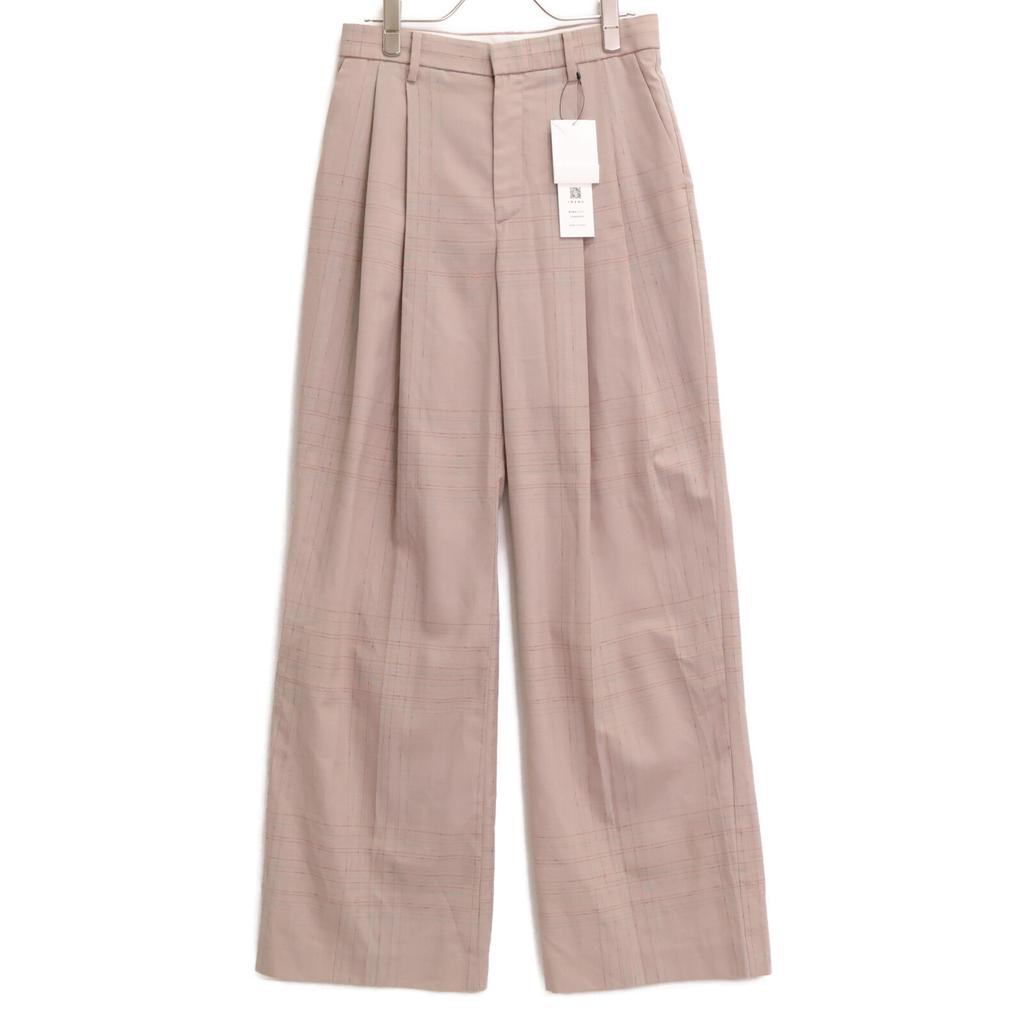IRENE [Excellent Condition/25Stainless Steel] 27S88009 Knot Stitch Line Trousers Check Pattern Knot Stitch Line Trousers Bottoms 36 beigeUsed