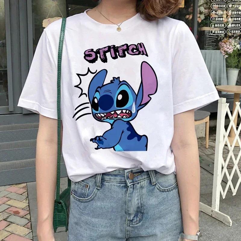 Funny Kawaii Shirt Disney Lilo Stitch Cartoon T Shirt Stitch Cute Manga T-shirt Y2k Graphic Tshirt Top Tee Clothes