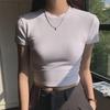 Women's Slim Fit Short Sleeve Cropped Turtleneck T-Shirt - Solid Color Summer Sports Top