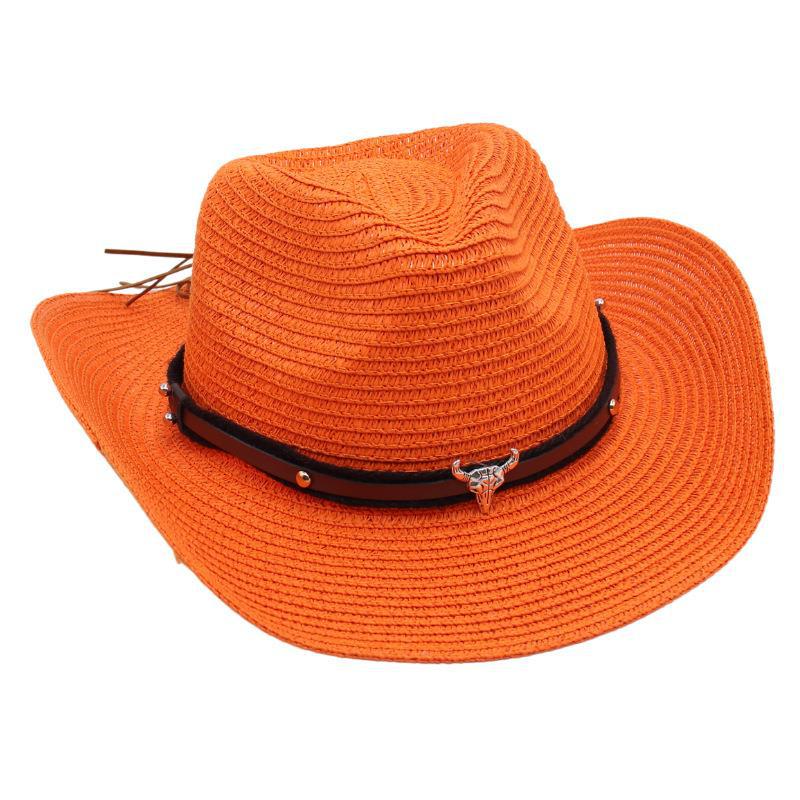 Western Cowboy Straw Hat Sun Hat Tibetan Bullhead Hat National Style Straw Knight Hat Sun Hat